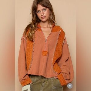 POL thermal knit half zip hoodie